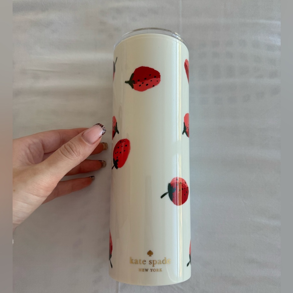 Kate Spade White Tumbler with Red Strawberry Design